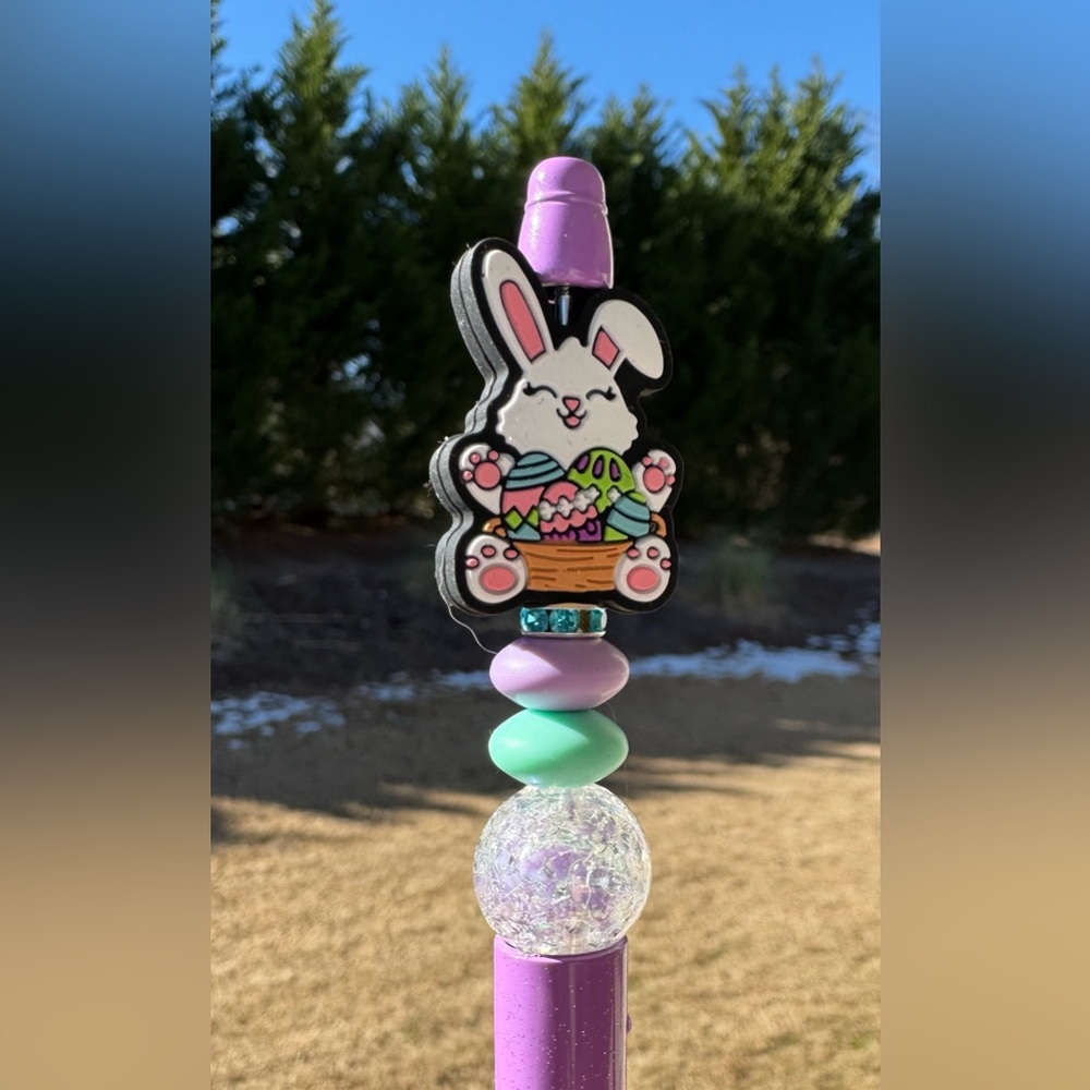 Easter Bunny Handcrafted Unique Beaded Pastel Rhinestone Pen Stationery Gift